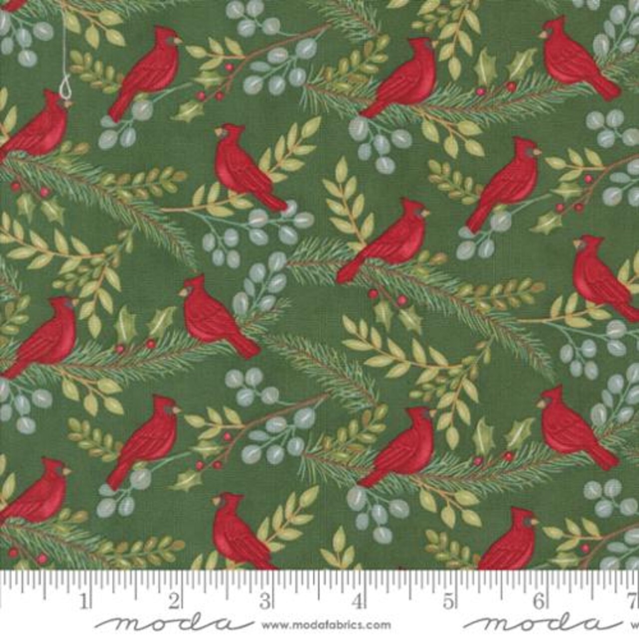Fabric Moda Spruce Cardinals in the Tree Winter Friends by the Quarter Yard 56132-16